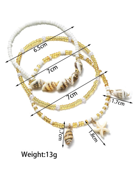Pulsera de Tobillo Ajustable Qceasiy con Perlas Doradas 19-26 cm Pulsera de Tobillo Ajustable Qceasiy con Perlas Doradas 19-26 cm