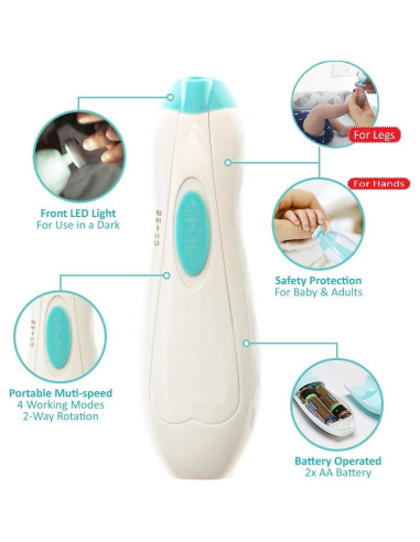 Lima de Uñas Eléctrica Jaybva para Bebés con Luz LED Verde