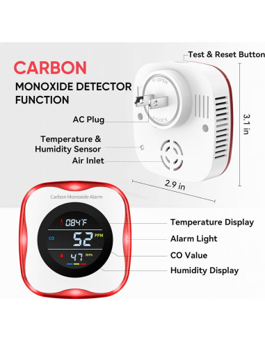 Detector de Monóxido de Carbono Enchufable YOJOCK KH105 3-en-1