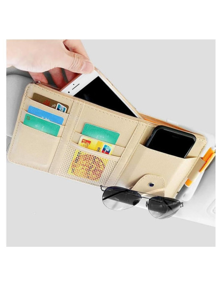 Organizador de Visera de Coche SEMBEM Beige Cuero Sintético Organizador de Visera de Coche SEMBEM Beige Cuero Sintético