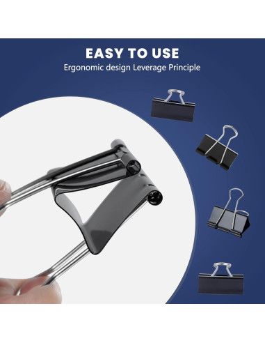72 Clips de Carpeta Jumbo EFOK 5.08 cm Metal Negro Alta Resistencia