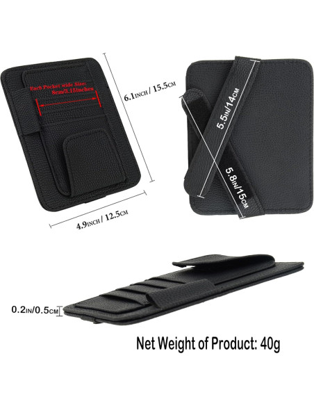 Organizador de Visera Solar Aturmon Mini Cuero Negro 15.5x12.5cm Organizador de Visera Solar Aturmon Mini Cuero Negro 15.5x12.5cm