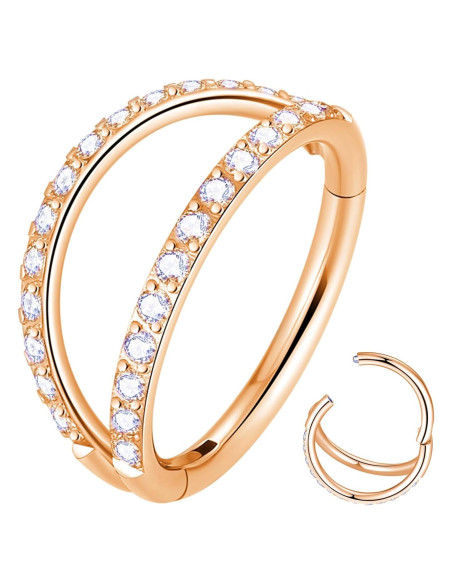 Anillo de Nariz Hoop Doble CZ Claro 16G 6mm Acero Quirúrgico Anillo de Nariz Hoop Doble CZ Claro 16G 6mm Acero Quirúrgico
