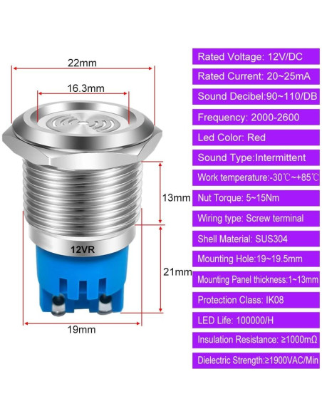 2 Piezas Luz de Alarma LED Roja Intermitente 12V Gebildet 2 Piezas Luz de Alarma LED Roja Intermitente 12V Gebildet