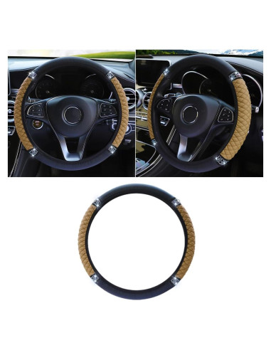 Cubierta de Volante de Cuero JOYCOURT Beige 38 cm con Rhinestones