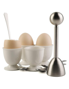 Juego de Cortador de Huevos Forkmannie con 4 Tazas y Cucharas