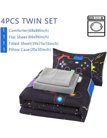 Juego de Ropa de Cama KAKKI Twin 4 Piezas Videojuego 3D Negro Juego de Ropa de Cama KAKKI Twin 4 Piezas Videojuego 3D Negro