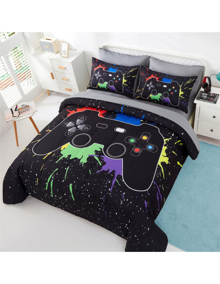 Juego de Ropa de Cama KAKKI Twin 4 Piezas Videojuego 3D Negro Juego de Ropa de Cama KAKKI Twin 4 Piezas Videojuego 3D Negro