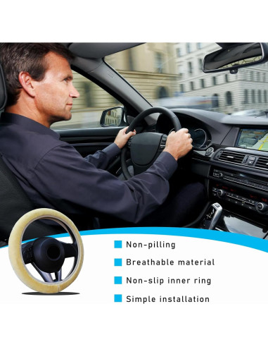 Cubierta de Volante de Coche Augeny Fuzzy Beige 15 Pulgadas