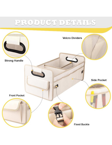 Organizador de Maletero JiatuA Grande Beige Plegable 61x38x30 cm