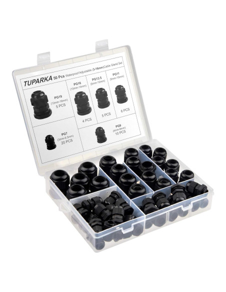 Kit de Conectores de Cable Impermeables TUPARKA 50 Piezas 3-16mm Kit de Conectores de Cable Impermeables TUPARKA 50 Piezas 3-16mm