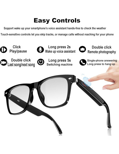 Gafas Bluetooth Meagtlva Unisex con Lentes Claras y Audio HD