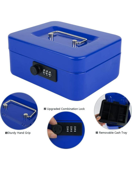 Caja de Dinero KYODOLED Mediana con Cerradura de Combinación Azul Caja de Dinero KYODOLED Mediana con Cerradura de Combinación Azul