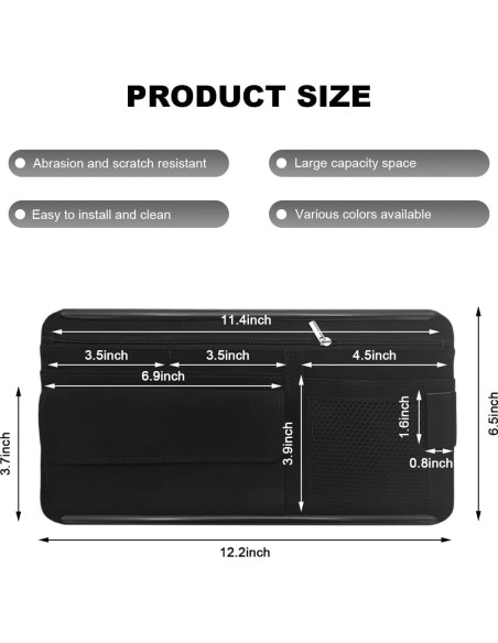 Organizador de Visera de Coche SHMZK de Cuero Negro con 5 Bolsillos Organizador de Visera de Coche SHMZK de Cuero Negro con 5 Bolsillos
