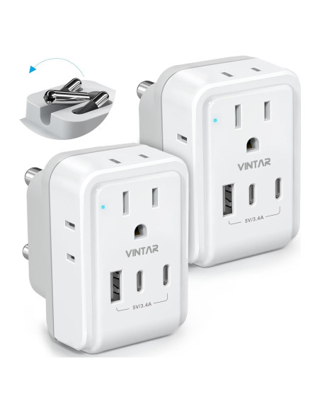 Adaptador de Enchufe Tipo M VINTAR 2 Pack 4 Salidas AC 3 USB Adaptador de Enchufe Tipo M VINTAR 2 Pack 4 Salidas AC 3 USB