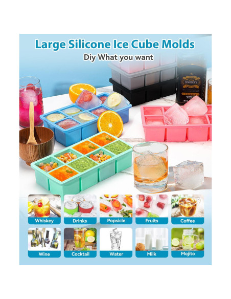 Bandeja de Hielo Grande Lxndaser 2 Piezas Silicona 5.08 cm Bandeja de Hielo Grande Lxndaser 2 Piezas Silicona 5.08 cm