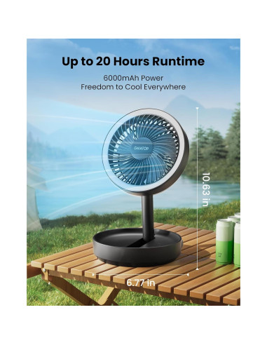 Ventilador de Mesa Plegable Gaiatop 6000mAh con Luz LED
