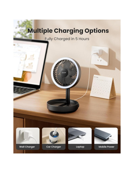 Ventilador de Mesa Plegable Gaiatop 6000mAh con Luz LED Ventilador de Mesa Plegable Gaiatop 6000mAh con Luz LED