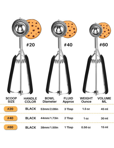 Set de 3 cucharas para galletas JUNADAEL, acero inoxidable, negro