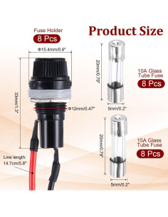 Soporte de Fusible Montaje en Panel MECCANIXITY 8 Pcs 10/15A 2
