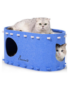 Cueva para Gatos Grande Hervimo 2 en 1 Plegable Azul