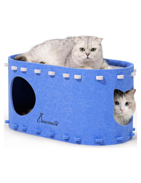 Cueva para Gatos Grande Hervimo 2 en 1 Plegable Azul Cueva para Gatos Grande Hervimo 2 en 1 Plegable Azul