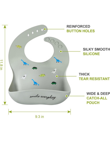 Babero de Silicona Accmor Dinosaurio Impermeable para Bebés