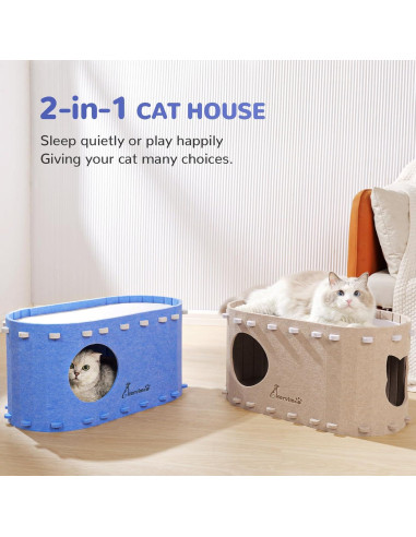 Cueva para Gatos Grande Hervimo 2 en 1 Plegable Azul