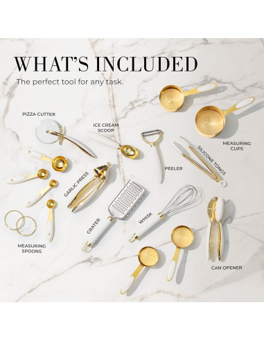Conjunto de Utensilios de Cocina 16 Piezas STYLED SETTINGS Blanco y Dorado