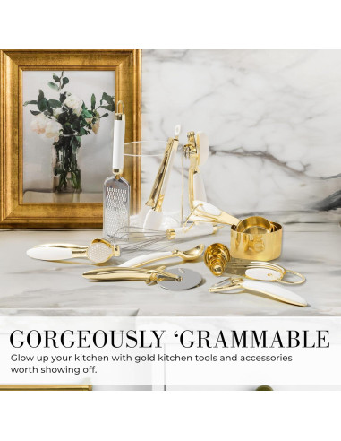 Conjunto de Utensilios de Cocina 16 Piezas STYLED SETTINGS Blanco y Dorado