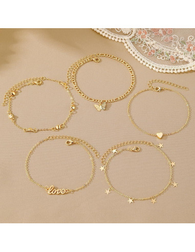 Tobilleras doradas KISS WIFE para mujeres - Joyería de pie