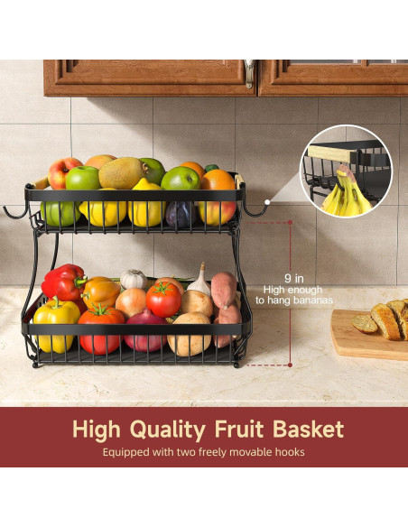 Cesta de Frutas 2 Niveles Sevenblue con Soportes para Plátanos Cesta de Frutas 2 Niveles Sevenblue con Soportes para Plátanos