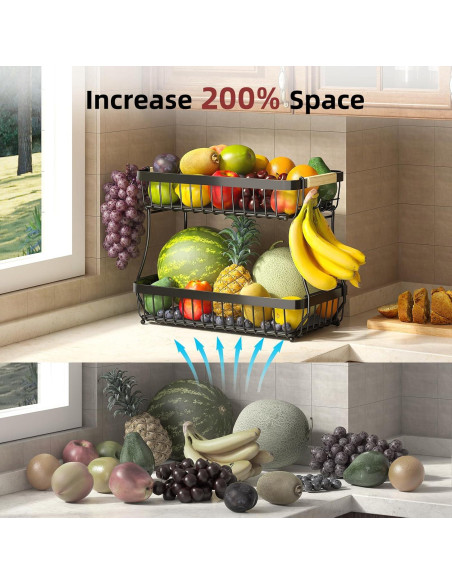 Cesta de Frutas 2 Niveles Sevenblue con Soportes para Plátanos Cesta de Frutas 2 Niveles Sevenblue con Soportes para Plátanos