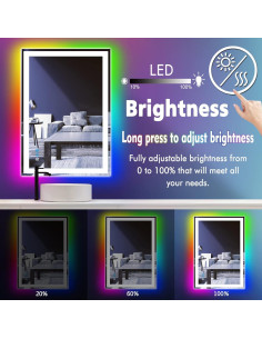 Espejo de Baño LED ARUMMA 76x51 cm Cuadrado RGB Iluminado 2