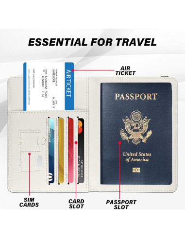Soporte de Pasaporte Miwasion Beige con Bloqueo RFID