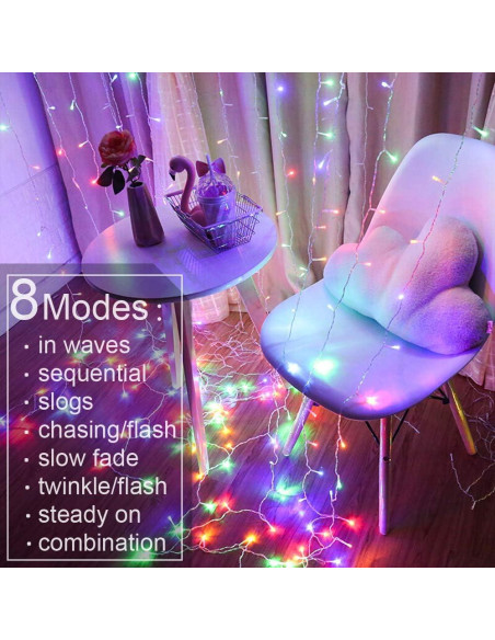 Luces de Cuerda de Cortina YEOLEH Multicolor 2.4x1.8m USB Luces de Cuerda de Cortina YEOLEH Multicolor 2.4x1.8m USB