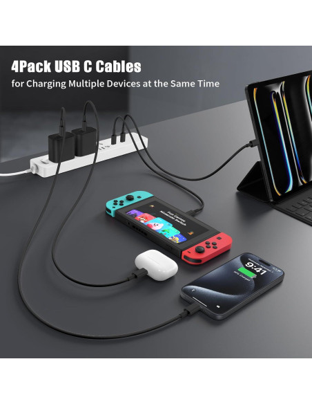 Cable USB C a USB C 3 pies Essri 60W Carga Rápida 4Pack Negro Cable USB C a USB C 3 pies Essri 60W Carga Rápida 4Pack Negro