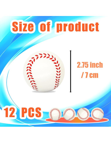 12 Pelotas de Estrés de Béisbol Jumbo Whkvnng 7 cm
