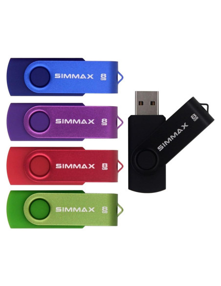 5 Piezas USB 2.0 8GB SIMMAX Memoria Flash Giratoria 5 Piezas USB 2.0 8GB SIMMAX Memoria Flash Giratoria