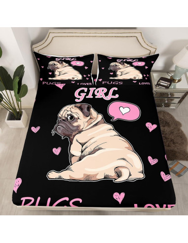 Juego de Sábanas Individual Feelyou Pug Caricatura 3D