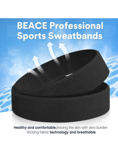 BEACE Banda de Sudor Deportiva Unisex - Algodón Terry 3PCS