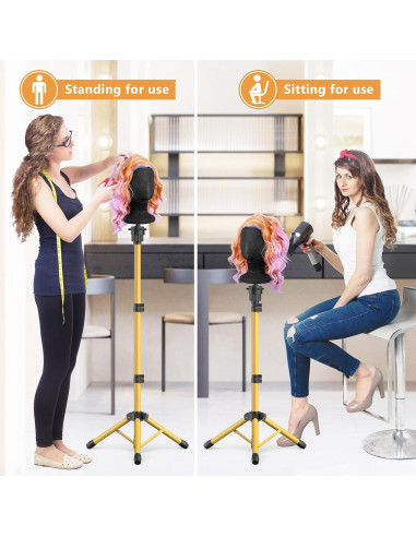 Soporte para Cabeza de Peluca Ajustable Retbtnm Dorado