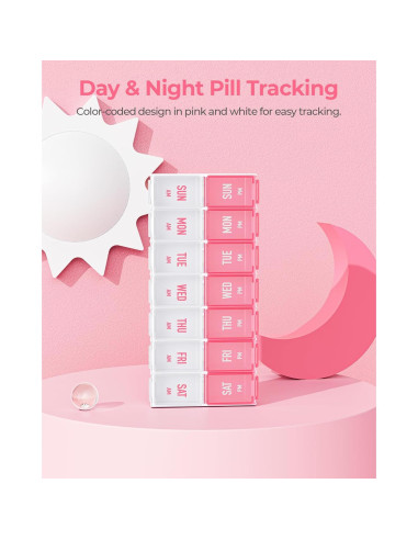 Organizador Semanal de Pastillas AMOOS Rosa 7 Días AM PM