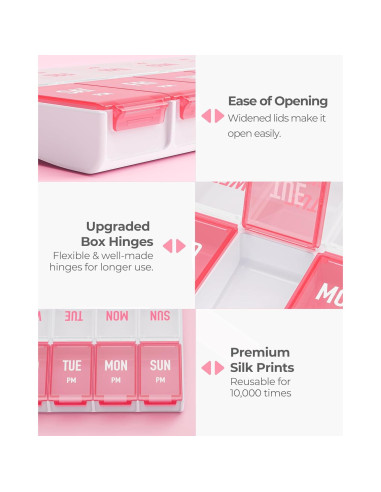 Organizador Semanal de Pastillas AMOOS Rosa 7 Días AM PM