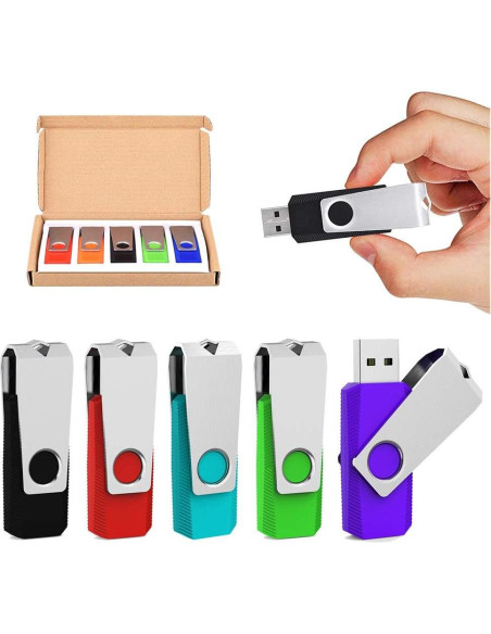 5 Piezas Memoria USB 2GB Aiibe Color Mezclado Alta Velocidad 5 Piezas Memoria USB 2GB Aiibe Color Mezclado Alta Velocidad