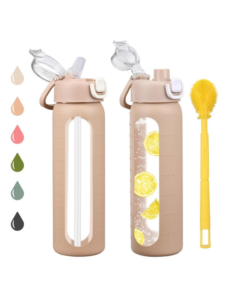 Botella de Agua de Vidrio Chunmo 710ml con 2 Tapas y Manga Botella de Agua de Vidrio Chunmo 710ml con 2 Tapas y Manga