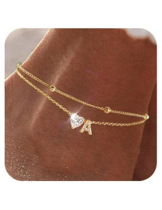 Pulsera de Tobillo de Oro 14K MYYOII con Iniciales CZ Ajustable