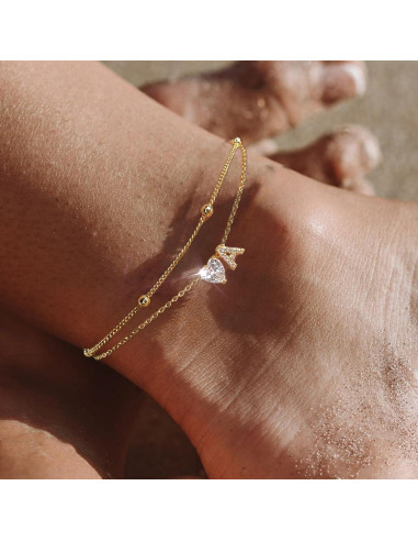 Pulsera de Tobillo de Oro 14K MYYOII con Iniciales CZ Ajustable