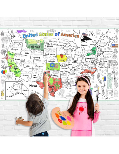 Póster para Colorear Mapa de EE. UU. PartyGarden 137x83 cm