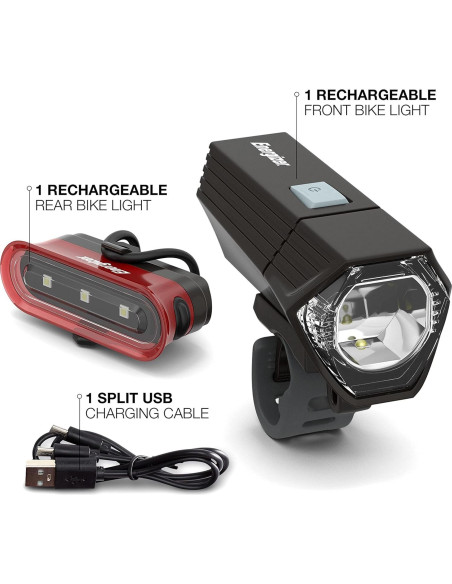 Luz de Bicicleta Recargable Energizer IPX4 LED Delantera y Trasera Luz de Bicicleta Recargable Energizer IPX4 LED Delantera y Trasera